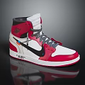 High Top Sneakers White Red With AIR Logo Black Accents Gray Laces