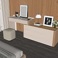 Stylish Dressing Table Interior With Mirror Table Lamp Picture Frame Vase With Flowers And Stool