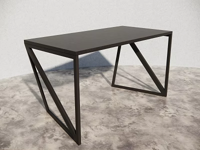 Modern Black Desk With Geometric Metal Frame On Concrete Floor And White Wall 3d model