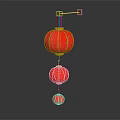 Hanging Red Decorative Lanterns Furniture With Golden Trim And Three Layers