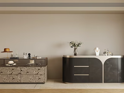 Elegant Jewelry Cabinet With Patterned And Black Silver Design And Decorative Items On 3d model