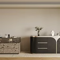 Elegant Jewelry Cabinet With Patterned And Black Silver Design And Decorative Items On