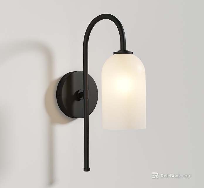 Modern Black Metal Wall Sconce With White Glass Shade And Soft Lighting Design 3d model 