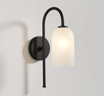 Modern Black Metal Wall Sconce With White Glass Shade And Soft Lighting Design 3d model