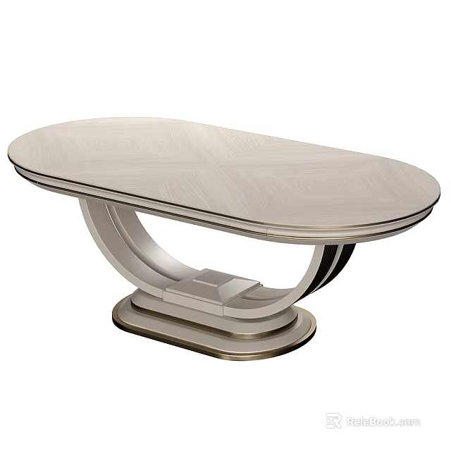 Elegant Modern Oval Dining Table With Curved Metallic Base And Textured Top 3d model 