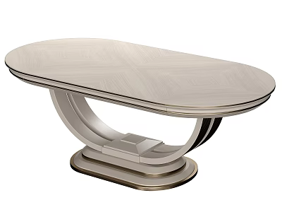 Elegant Modern Oval Dining Table With Curved Metallic Base And Textured Top 3d model