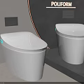 Modern POLIFORM White Smart Toilets in Bathroom with Grey Wall and Lighting