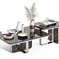 Elegant Black Marble Coffee Table With Gold Legs Dried Pampas Grass Books And Vase