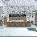 Modern Café Interior With Rattan Columns White Armchairs And Wooden Coffee Tables