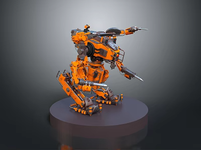 Orange Mech Game And Movie Character With Weapons And Mechanical Design 3d model