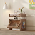 Wooden Entryway Side Cabinet With Drawers Storage Vase And Books On Top With Pendant Lamp