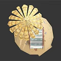 Red Frame Blue White Striped Lounge Chair With Yellow Umbrella On Sandy Platform