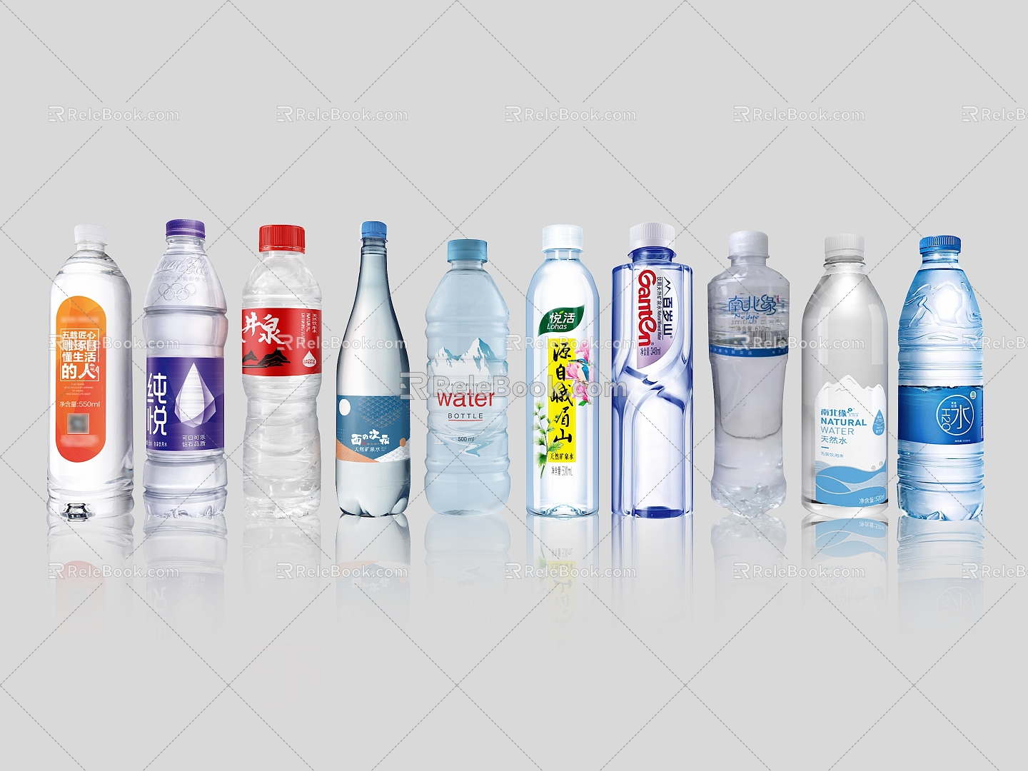 Mineral Water Drinking Water Pure Water Bottled Water Beverage Bottle Glass Bottle Plastic Bottle Soda Water Drink 3d model