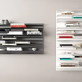 Gray And White Wall Mounted Bookshelves With Colorful Books And Decorative Items