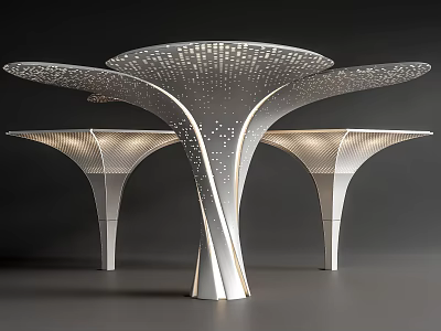 Modern Architectural Pillars With Unique Perforated Surface And Illuminated Curved Structure 3d model