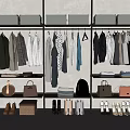 Clothing Closet Display Various Styles Hanging Clothes With Storage Bags And Shoes