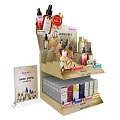 Display Shelves Showcasing Various Skincare Serums And Boxed Products With Promotion Tags