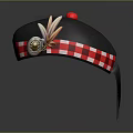 Black Traditional Hat With Red Pom Pom Feather Round Badge And Red White Checkered Band