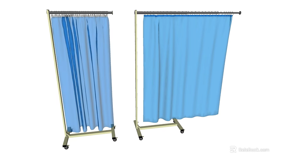 Blue Curtain Partition Screen Design With Wheeled Stand For Movable Room Division 3d model 