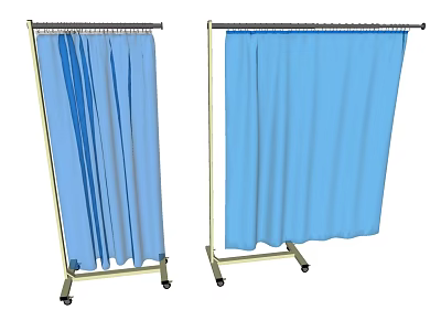 Blue Curtain Partition Screen Design With Wheeled Stand For Movable Room Division 3d model