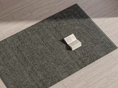 Square Rug Dark Gray Textured Design On Light Wood Floor With Book 3d model