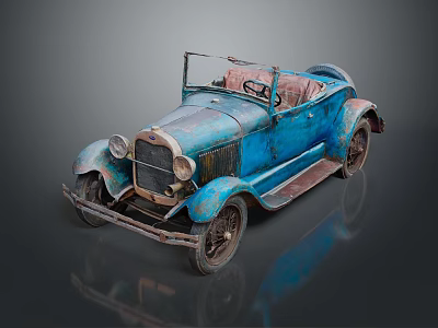 Vintage Blue Convertible Car With Rustic Exterior And Classic Open Top Design 3d model