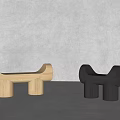 Two Modern Minimalist Stools With Light And Dark Wooden Cylindrical Legs