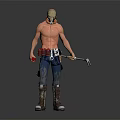 Shirtless Male Character Wearing Helmet With Tool Belt Blue Jeans Boots And Holding Wrench