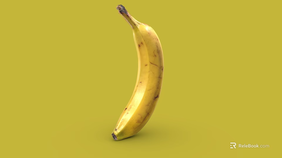 Isolated Fresh Ripe Yellow Banana With Brown Spots On Green Background 3d model 