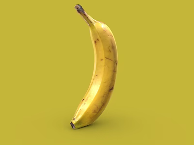 Isolated Fresh Ripe Yellow Banana With Brown Spots On Green Background 3d model