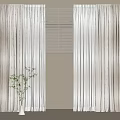 Modern Minimalist Beige And White Linen Curtains With Sheer Layers And Potted Plant