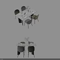Modern Dining Table Set With Chairs Tableware And Green Plant Decoration 3d model