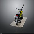 Yellow and Black Motorcycle with Black Seat and Rearview Mirrors on Display Platform