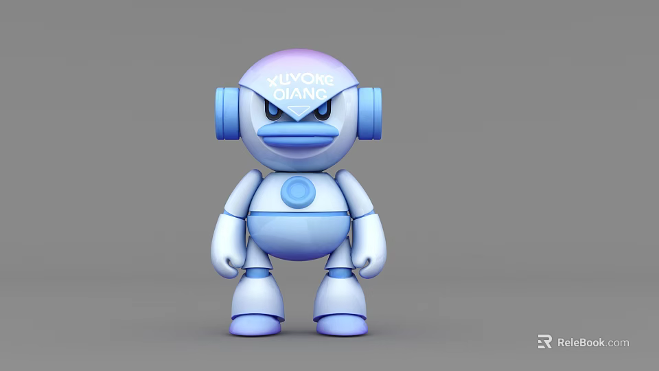 Cartoon Style Robot Figure Decorative Ornament Set In White And Blue For Home 3d model 