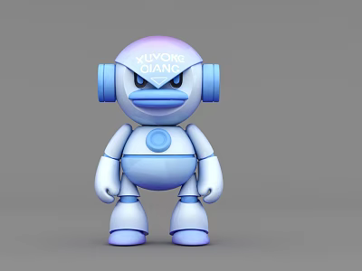 Cartoon Style Robot Figure Decorative Ornament Set In White And Blue For Home 3d model