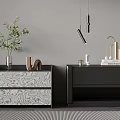 Modern Bedside Tables With Marble Drawers Black Surface Green Plant Table Lamp And Books