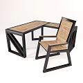 Modern L Shaped Office Desk With Wooden Top Black Metal Frame And Accompanying Chair