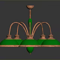 Vintage Copper Chandelier With Green Shades And Five Light Fixtures