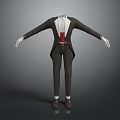 3D Model Men's Formal Suit With Black Coat White Shirt Red Vest Striped Pants