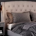 Modern Double Bed With Tufted Headboard Gray Bedding And Nightstands With Table Lamps