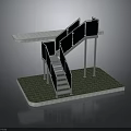 Staircase And Platform Structure With Railings Grass Base White Top And Supporting Pillars