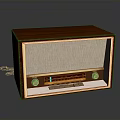 Vintage Electronic Radio With Wooden Case Gold Trim Classic Knobs Tuning Panel And Speaker Grille