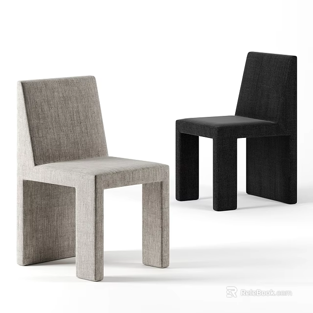 Modern Minimalist Accent Chairs in Gray and Black Fabric Upholstered Design 3d model 