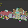 Detailed White Buildings Featuring Pink Roofs Multiple Windows Chimneys And Stairs