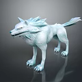 Ice Blue Wolf With Crystal Like Mane And Tail On Dark Reflective Background 3d model