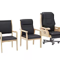Three Different Design Leisure Chairs With Wooden Frame Black Cushion And Swivel Wheels