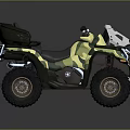 Camouflage All Terrain Vehicle with Black Seats Off Road Tires and Front Protective Gear