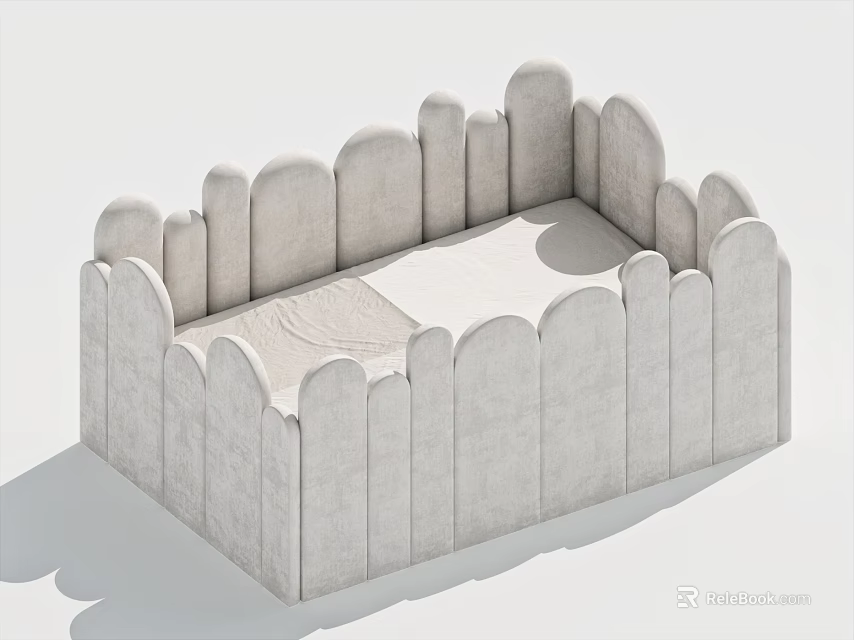 Modern White Baby Cot With Arched Segmented Railings And Simple Design 3d model 