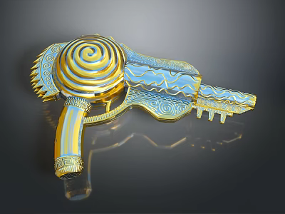 Decorative Fantasy Weapon With Gold Blue Spiral Design And Serrated Edges 3d model