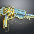 Decorative Fantasy Weapon With Gold Blue Spiral Design And Serrated Edges
